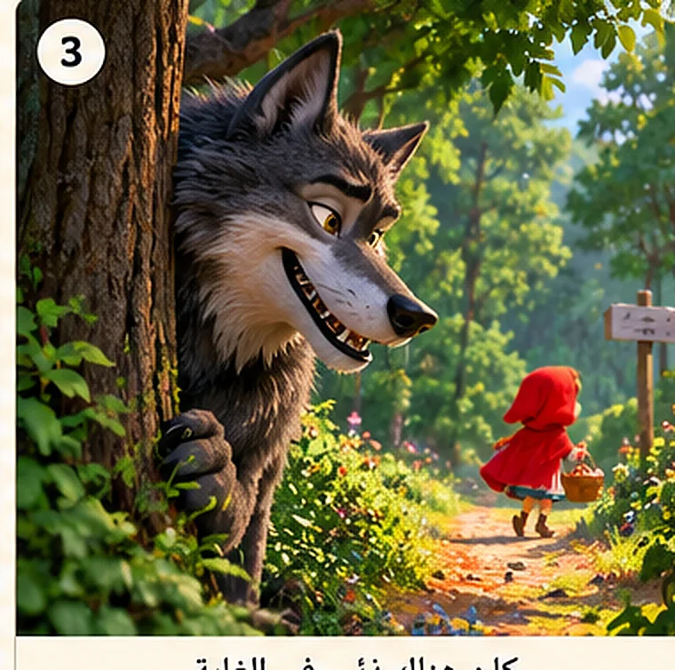 Illustratie bij scène 3: De wolf achter de boom