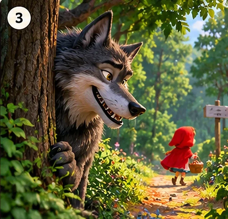 Illustration for scene 3: The Wolf Behind the Tree